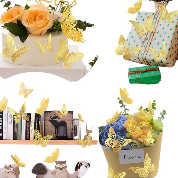 6 DECOR, RANDOM BUTTERFLIES 🪢 GOLD IN 4 DIFFERENT STYLES/SIZES - Picture 4 of 5